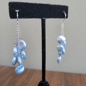 Honora Sterling Silver and Blue Coin Freshwater Pearl Earrings Dangle Hook